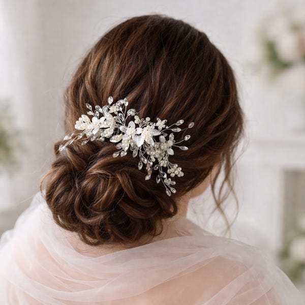 Handmade Silver Floral Bridal Hair Comb: Vintage Wedding Hairpiece