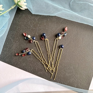 Set of 5 pearl wine blue bridal hair pins Wedding Hair Pins Crystal Hair Pins Bridal Hairpins Hair Pins for Wedding Something Blue VF-323