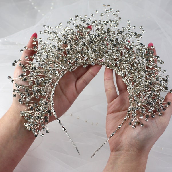 Crystal Bridal Headband. Rhinestone Bridal Hairpiece. Silver Wedding Headband. Princess Wedding Crown. Wedding Hair Accessory YHTA1179s