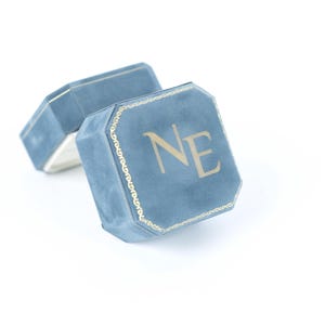 a blue, square-shaped box with the letters "NE" printed on it.