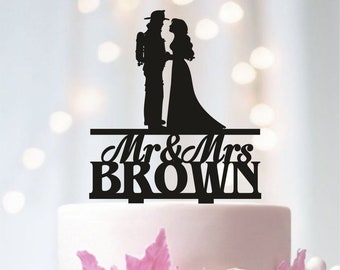 Firefighter Wedding Cake Topper, Fireman Couple Wedding Cake Topper, Mr And Mrs Wedding Cake Topper, FREE Personalization Laser Cut