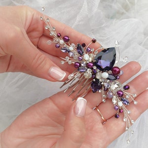 Purple Crystal Wedding Hair Comb. Violet haircomb. Wedding hair piece. Bridesmaids hair piece. Wedding prom hair jewelry VF-221
