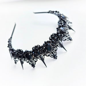 Black Crystal Spiked Crown: Gothic Wedding Tiara