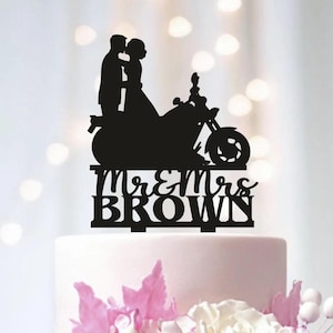 Motorcycle Wedding cake topper, Motorcycle Cake Toppers, Motorcycle kissing couple Wedding Topper, Cake topper with Motorcycle Biker T69