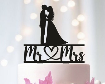 Décoration de gâteau de mariage pour couple, décoration de gâteau M. et Mme, silhouette de mariage des jeunes mariés avec M. et Mme, décorations de gâteau de mariage