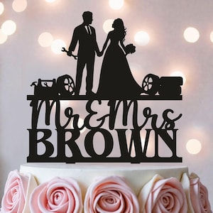 Mechaniker Hochzeitstorte Topper: Braut zieht Bräutigam, Schraubenschlüssel Werkzeuge