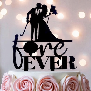 Fore Ever Golf Wedding Cake Topper: Personalized Rustic Mr & Mrs