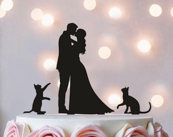 Wedding Cake Topper: Silhouette Couple with Cats