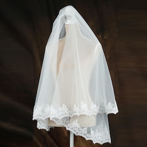 Short White Wedding Veil – Floral Lace Bridal Accessory