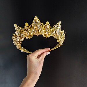 Tiara de casamento em cristal dourado champanhe: Coroa de noiva de princesa imagem 3