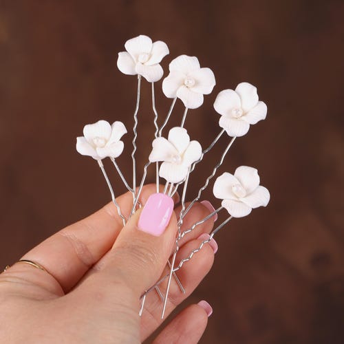 Porcelain Flower Hair Pins: Bridal Wedding Hair Accessories  display picture 3