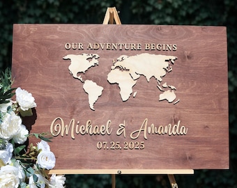 3D Wood World Map Wedding Guest Book Alternative: Adventure Guestbook