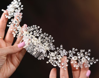 Pearl Rhinestone Wedding Hair Comb, Silver Bridal Hairpiece