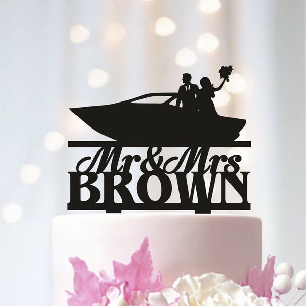 Speed Boat Cake Topper, Driving Boat Cake Topper, Nautical Wedding Cake Toppers, Speed Boat Marine Wedding Decorations, Topper