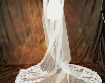 Ivory Cathedral Wedding Veil, Sequined Floral Lace, Royal Bridal Veil, 120 Inch Train