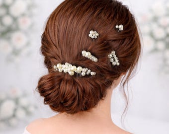 Conjunto de peine y pasador para novia, hecho a mano, con perlas o diamantes de imitación: accesorios para el cabello de boda