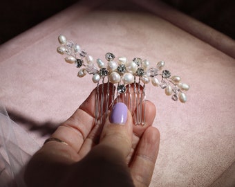 Pearl crystal bridal comb. Rhinestones wedding hair comb. Bridal hair piece. Wedding hair comb. Prom hair comb SLcomb0315s