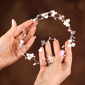 Pearl Flower Bridal Hair Vine: Handmade Wedding Headpiece (39")