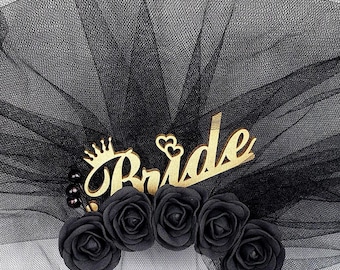 Gothic Bride Headband: Black Rose Crown, Halloween Veil