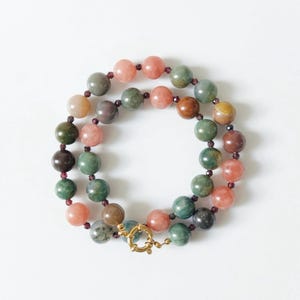 GINEVRA Earthy Gemstone Necklace | Handmade Forest Green & Moss Agate Red Multicolour Stone Choker | Waterproof Vintage Statement Jewelry