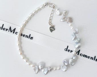 Bracelet de perles Keshi bleu-gris, bracelet en argent avec perles baroques à pétales, délicat bijou de mariée en perles d'eau douce