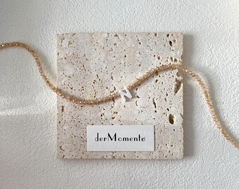 Handmade Mother Pearl Initial Pendant Quartz Beaded Necklace | Crystal Beads Shell Letter Charm Choker