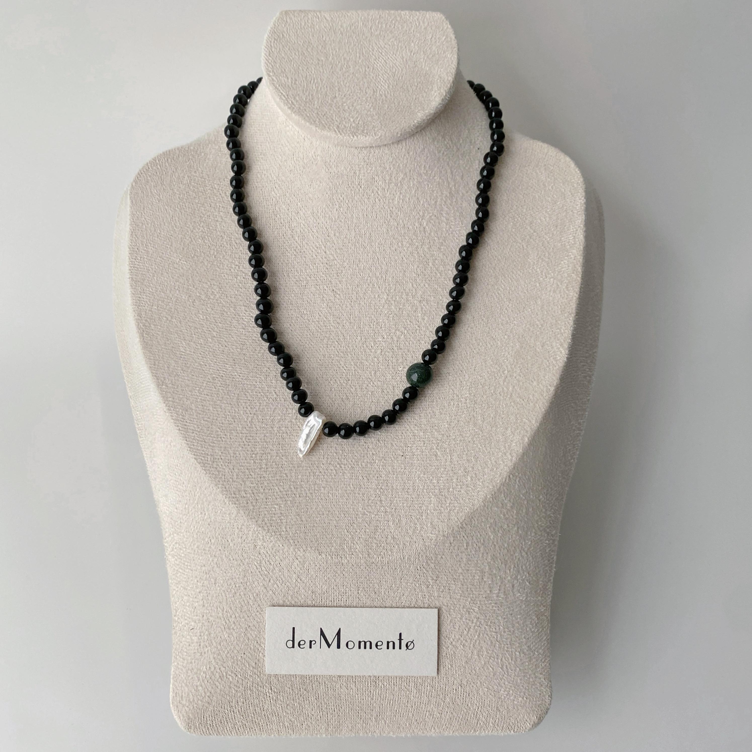 Collier Vintage Perles Noires Et Pierres Grises - Argenté, Parfait état, Bijou Fantaisie Femme