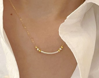 Two-Tone Smiley Necklace | Sterling Silver & 14K Gold-Filled Chain Duo-Tone Choker