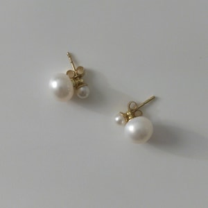 14KGF Double Pearl Stud Earrings｜Dainty Pearl Studs with Detachable Pearl Drops｜Elegant Bridal Wedding Jewelry｜Delicate Pearl Gift For Her