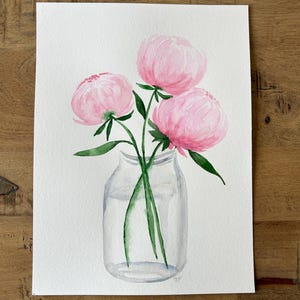 Peonie acquerellate originali in vaso dipinto
