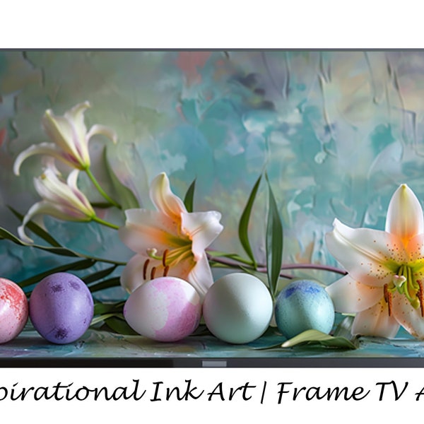 Samsung Frame TV Art | Easter Eggs and Lily Flower Still Life DIGITAL Download Photo