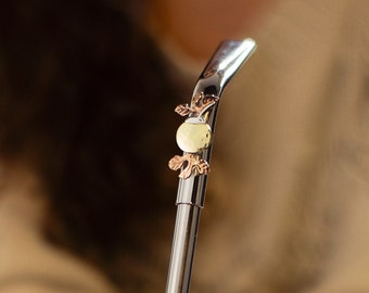 Handcrafted Mate Straw with Bronze, Copper, and 925 Silver Applique. Removable Filter