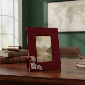 Family Picture Frame | Mughal Embroidery 1st Anniversary Gift Heirloom Photo Frame | Deep Red Velvet 8x6 Photo Frame Christmas Gifting