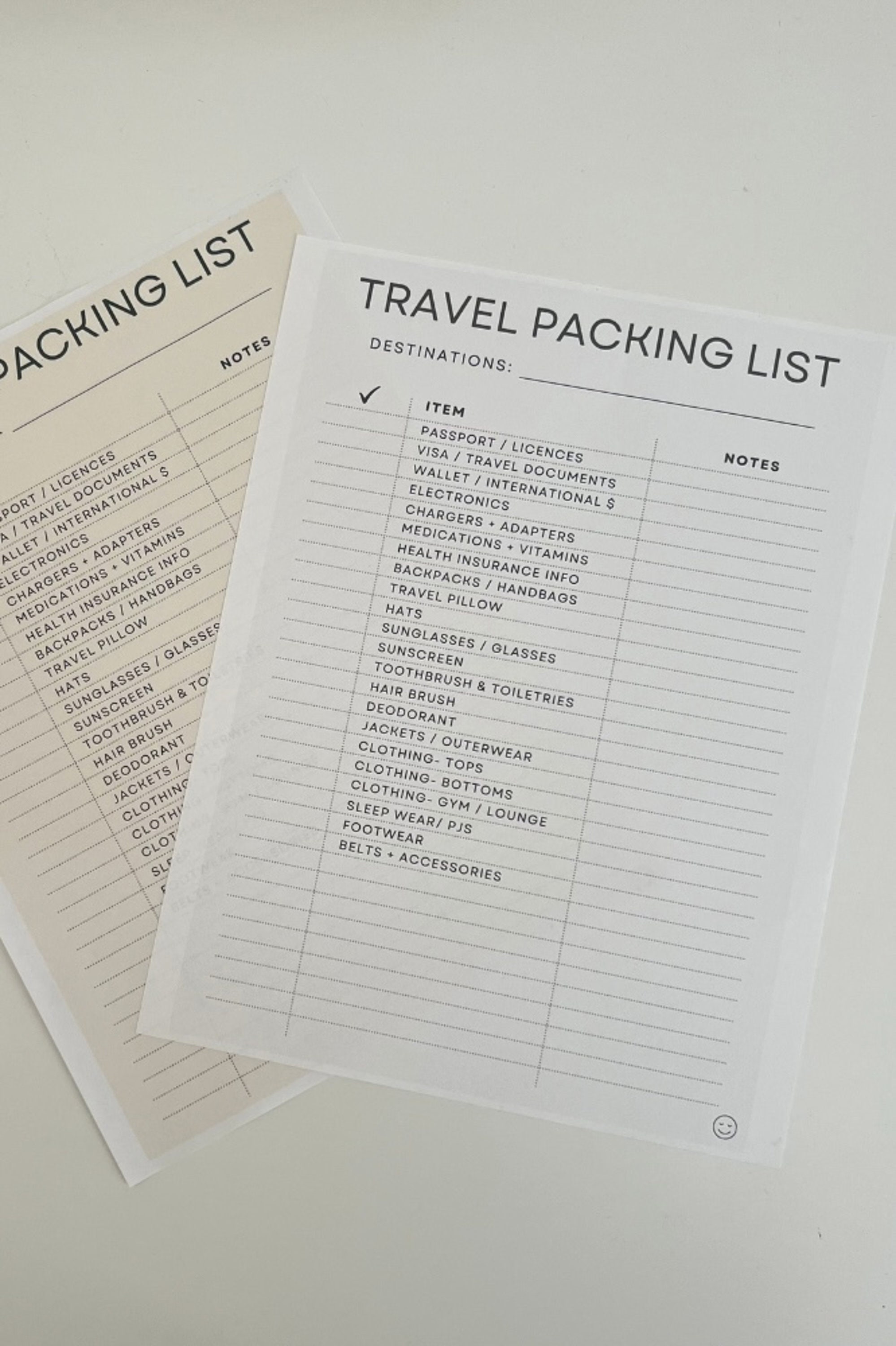 Travel Packing List, Print at Home color / Black and White - Etsy