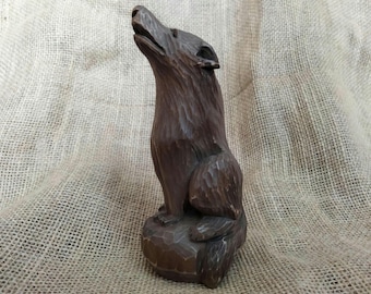 Statuina di lupo che ulula, statua di animale intagliata a mano, regalo per gli amanti della natura, arte ucraina