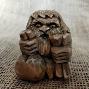Hand Carved Wooden Ded Khabar Figurine, Slavic Spirit of Fortune
