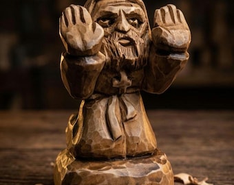 Statua in legno di Serafino Sarovsky, figura in preghiera intagliata a mano, scultura religiosa cristiana, regalo
