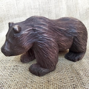 Hand-Carved Wooden Bear Figurine: Rustic Woodland Art
