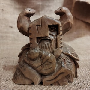 Odin figurine. All Father Odin wooden figurine. Hand carved Nordic God Statue