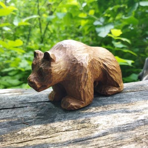 Hand-Carved Wooden Bear Figurine: Rustic Woodland Art