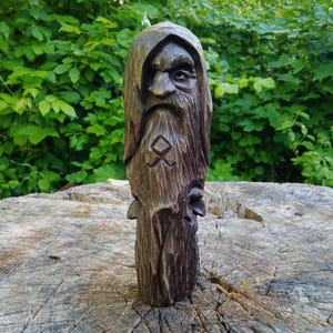 Hand Carved Linden Wood Nordic Gods Statuette: Odin, Thor, Freyr, Baldr