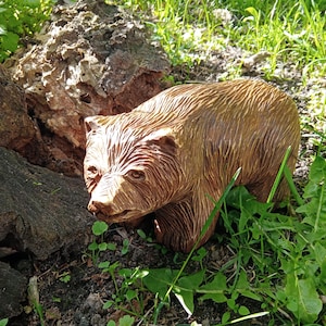 Hand-Carved Wooden Bear Figurine: Rustic Woodland Art