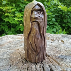 Odin statue. Hand carved wooden Norse god. Viking mythology decor.