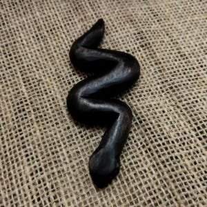 Hand Carved Black Wood Snake Figurine: Altar Decor