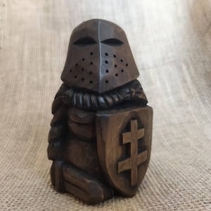 Medieval Knight Wooden Figurine — Hand-Carved Guard of Silence