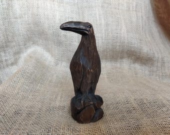 Hand Carved Wooden Raven Sculpture: Custom Bird Decor