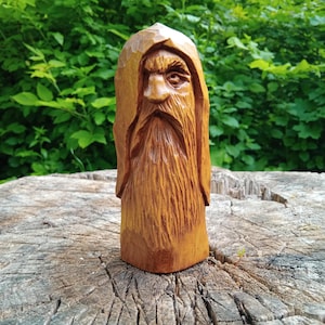 Odin Statue. Hand carved wooden Norse god. Viking mythology decor.