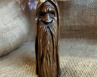 Hand Carved Linden Wood Spirit Statue, Rustic Forest Decor