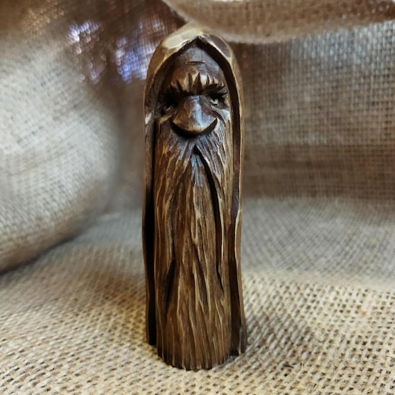 Hand Carved Linden Wood Spirit Statue, Rustic Forest Decor