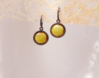 Earrings cloisonne Round earrings Yellow confetti Hook earrings